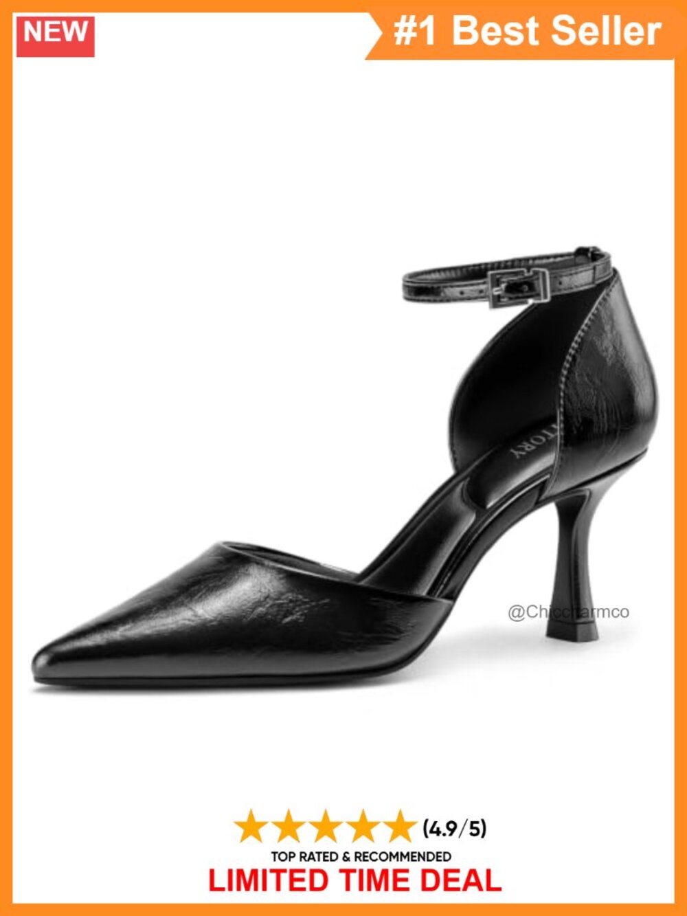 Faux Leather Pointed Toe Stiletto Pumps Ankle Strap Dress Heels